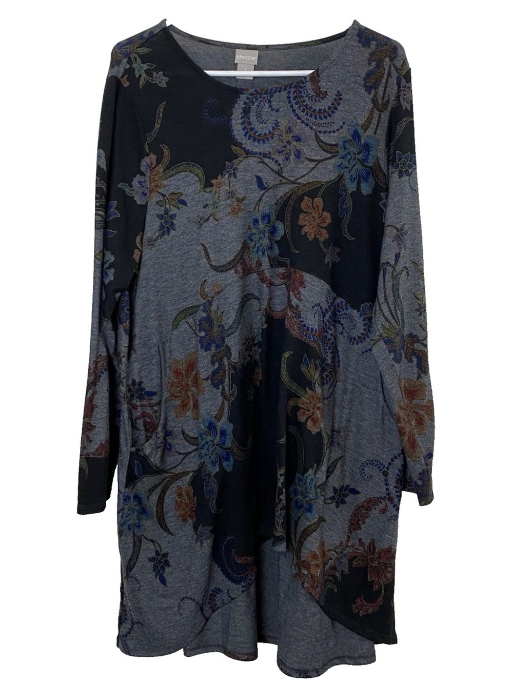 Chico's Floral Long Sleeve Knit Tunic Top - XL